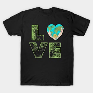 Love World Earth Day Floral Love Heart Globe Environmental T-Shirt